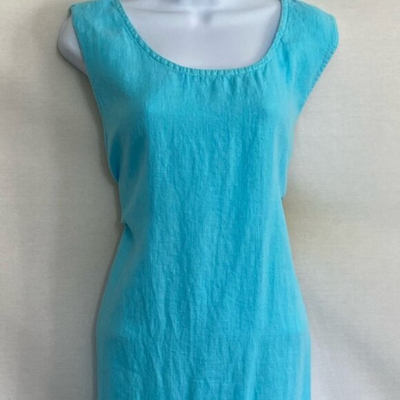 E-105 Hot Cotton PLUS SIZE 2X Teal 100% Linen Sleeveless Summer Maxi Dress - Picture 3 of 12
